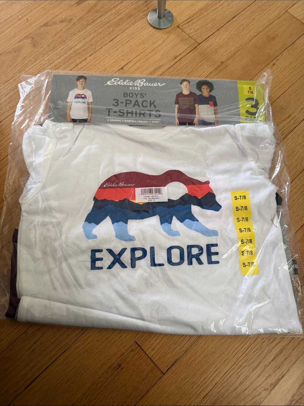 Eddie Bauer Boys' White Tee with Multicolor Bear Graphic - Explore